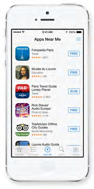 Apps store Apps Near Me a new feature of the App Store in ios 7 shows you a collection of popular apps relevant to your current location.