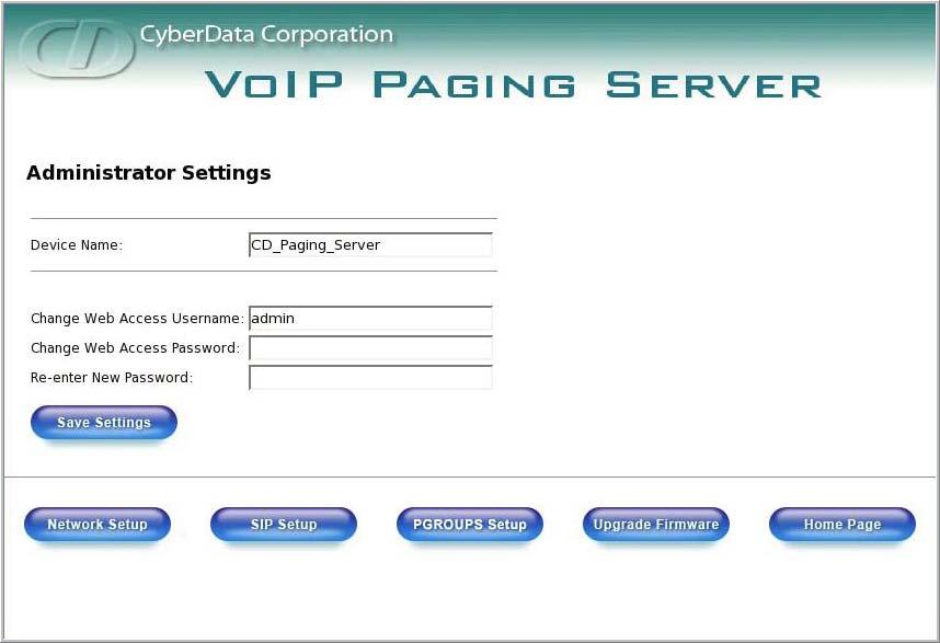 Implementing the VoIP Paging Server Configuring the Paging Server 13 Figure 2-8. Administrator Settings Page 4.
