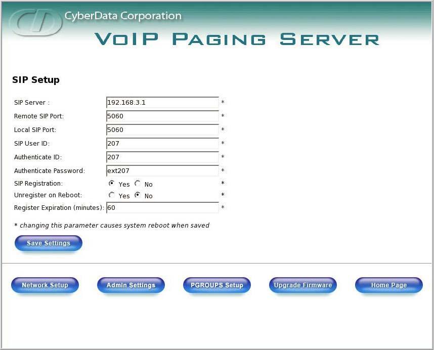 Implementing the VoIP Paging Server Configuring the Paging Server 15 Figure 2-9. SIP Setup Page 5. On the SIP Setup page, enter values for the parameters indicated in Table 2-4.