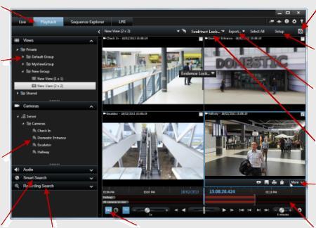 About recorded video (on page 45) Select a view (on page 47) Change cameras in views (on page 79) Search using the Smart Search pane (see "Search for motion in recorded video in XProtect Professional