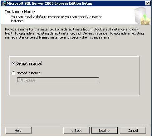 38 Appendix A. Installing Microsoft SQL Server 2005 Express Edition 5 The Instance Name window opens.