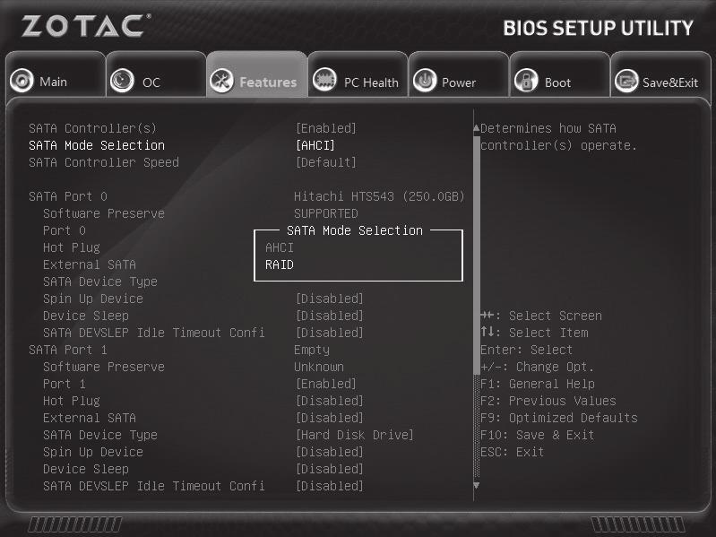 ZOTAC nanoraid User Manual Users can configure nanoraid by legacy mode and uefi mode. Please follow the instructions below to set the nanoraid. Legacy mode Setting up the BIOS 1.