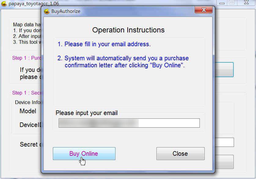 Step9. Input your e-mail address, and click [Buy Online] to continue.