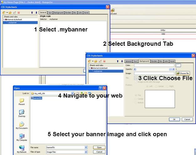 In the dialog box select the.mybanner style (1) and click on the background tab (2).
