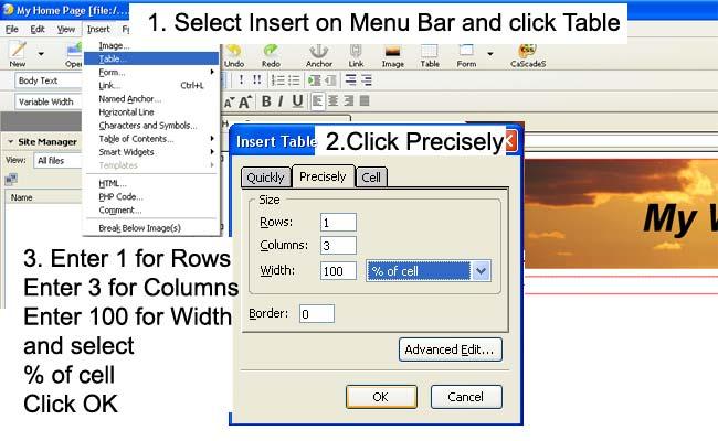 Insert new table for content Click in your new row and then click Insert > Table on Menu Bar (Do not use Table Button on Tool Bar).