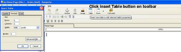 Step 4 Creating a Banner A. Insert a table To insert a table into the body of your web page click the TABLE button on toolbar.
