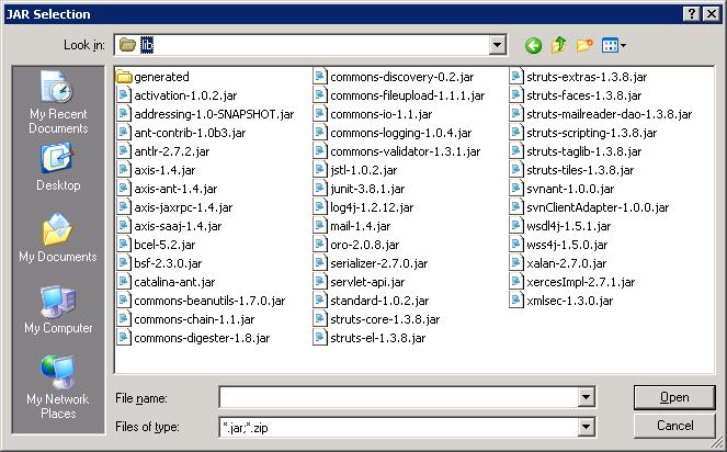 17. The JAR Selection window opens. Navigate to the lib folder in the CPM SDK directory expanded in step 1 above. Select all the jar files in this directory.
