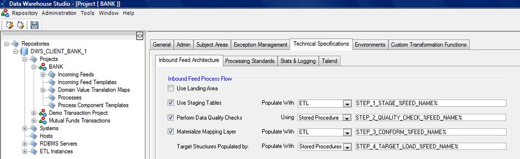 DW Studio Project-Level Technical Configuration Screen If an ETL technology has been selected, DW Studio further prompts for ETL technology-specific options.