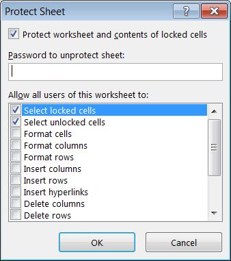Sheet Protection Password protect your worksheets so your work is not modified by unauthorized persons. Here s how to protect a sheet: 1.