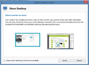 Sharing and Collaboration Sharing your desktop screen Sharing your desktop is useful if you have several files or