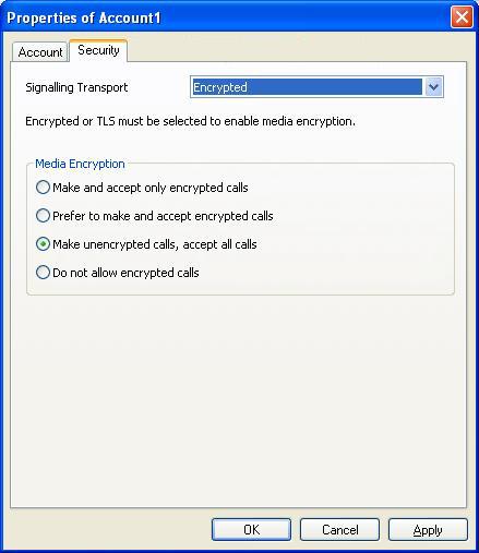 Chapter 3 - Account Settings Account Properties - Security You can set up Softalk Office for the type of security (encryption) you want for incoming and outgoing calls.