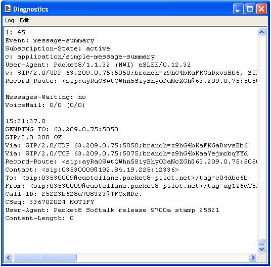 Appendix A - Audio Problems Diagnostic Log Packet8 Softalk Office writes diagnostic information to a log file. You can view this log file by pressing F9 on their keyboard.