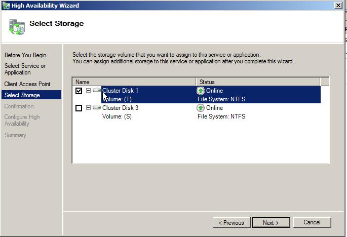 Select the disk created for DTC