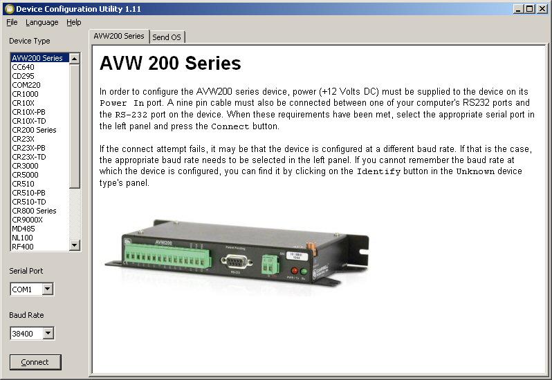 Configuring the AVW2xx with CSI Device Configuration Software Note: For proper function the CR800 FW must be v8 or higher, for the CR1000 v17 or higher.