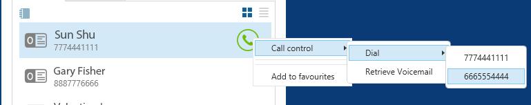 Frequently accessed contacts can be pinned to the Users favorites directory, by right clicking on the contact entry and selecting Add to favorites, so that they permanently appear on the contacts tab.