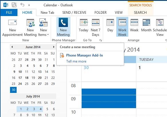 Microsoft Outlook When selected, a new appointment is displayed that is pre populated with the telephone number and access code to dial into a Meet-Me conference.