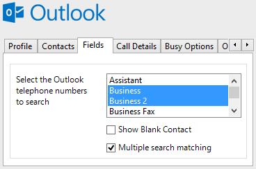 Microsoft Outlook The telephone number fields that are to be searched can be configured for the contacts from the Fields tab in the configuration.