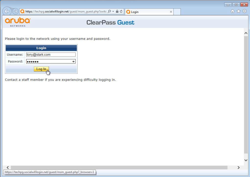 Figure 52. Redirect to Guest Web Login Page Enter you Guest Username and Password and click Login.