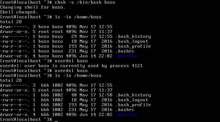 29. At the command prompt, type useradd -m -u 666 bozoette and press Enter.