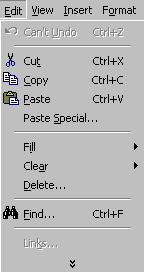 12. CUSTOMISING MENUS AND TOOLBARS 12.1. 'Personalized' menus and toolbars in Excel 2000 From a standard Excel 2000 installation, as you navigate the new menus and toolbars you see that the menus are