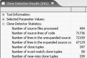 Figure. General information view..1 General information view The information in the results file contains the location of clones in the source files, as well as general and statistical information.