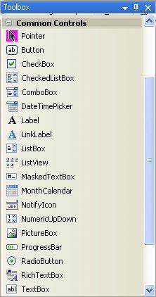 Page 5 of 114 grouped into categories such as General, Dialogs, Printing, etc. Figure 3.3 shows the Toolbox after the plus sign to the left of "Common Controls" has been clicked.