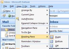 VIEWING MAIL You have some choices of how you view your email. Reading Pane The reading pane for your messages is usually shown to the right of the list of folders.