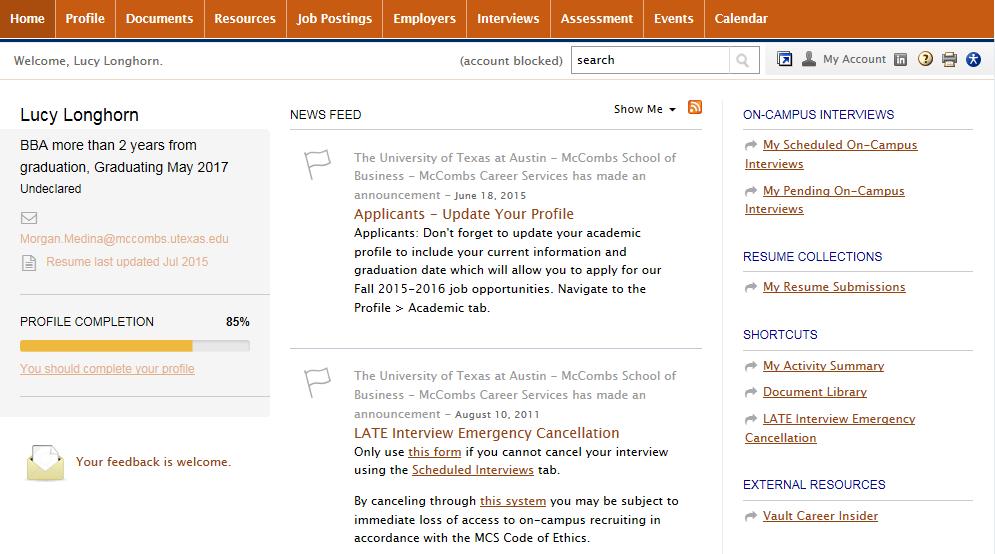 Scheduling On-Campus Interviews Schedule an interview after receiving an invitation to interview for an OCI position: 1. Click the Interviews tab and click the Requested Interviews column. 2.