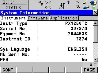 5. On the System Information Menu, on the Instrument page
