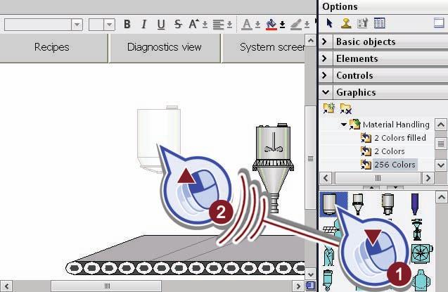 Visualizing the process 5.3 Creating the "Production" root screen Procedure To visualize the beverage tanks, follow these steps: 1.