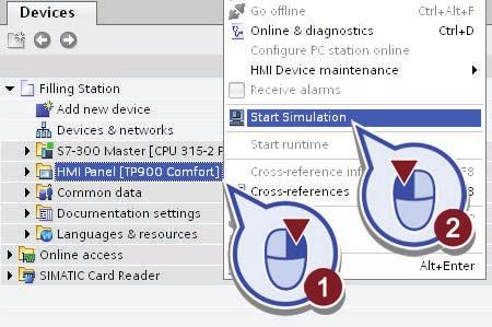 Testing the sample project online 7.2 Testing process visualization Procedure 1. Right-click on the HMI panel in the project tree and start the simulation of Runtime from the shortcut menu.