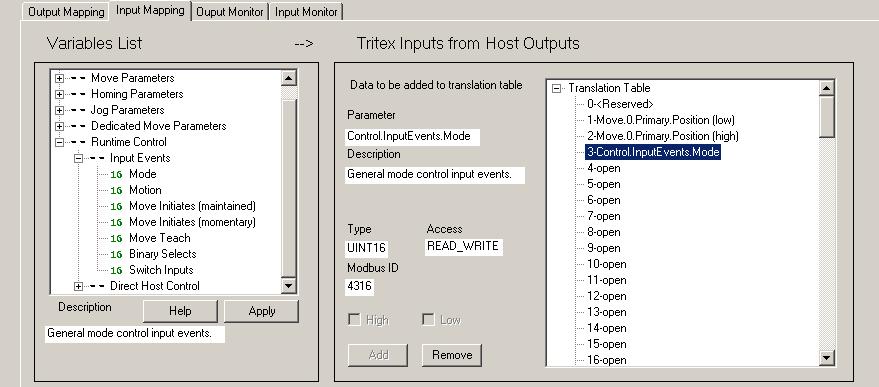 Example 2: Enabling the Tritex from a PLC Figure 49 Example 2 1. Select the Input Mapping tab (Input to the Tritex from the PLC) 2.