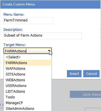 3 Select a Target Menu (that is the area of the left navigation pane that you want to customize). Use the information in the following table for guidance.