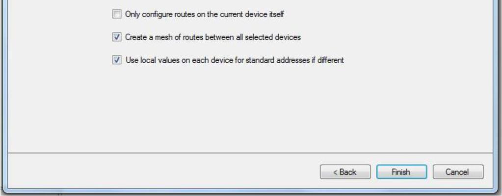 Create a mesh of routes between all selected devices--when checked, this option will cause routes to be created between all selected VEUTMs.