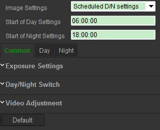 Parameter Description Common: The settings are identical for both day and night modes for Exposure Settings, Day/Night Switch, and Video Adjustment.