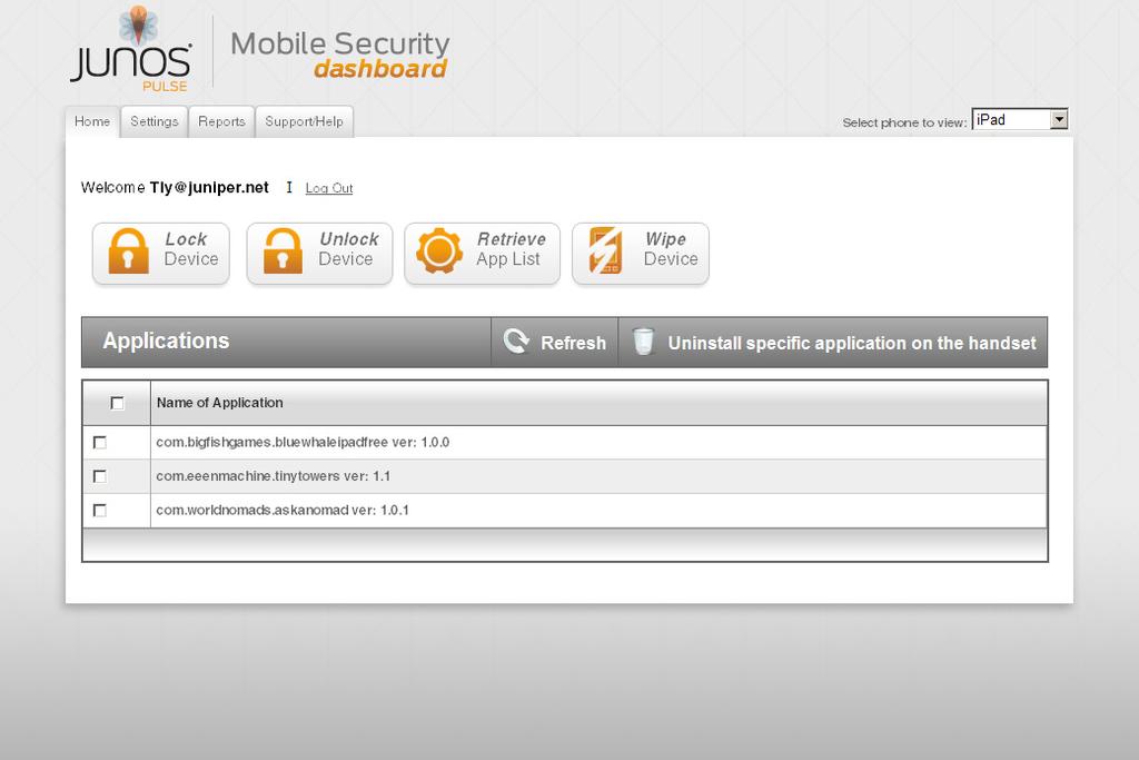 Using the Mobile Security Dashboard Figure 5: Detected Application Installation Events View More Window Settings Tab Information and Configuration From the Settings tab, you can configure Account