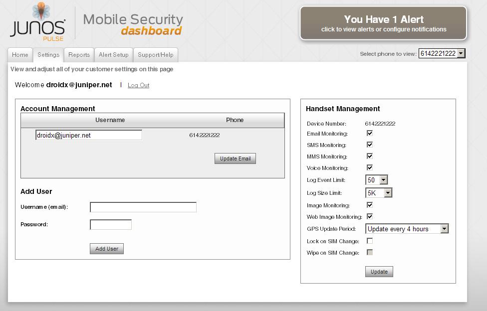 Using the Mobile Security Dashboard Figure 6: Settings Tab Figure 7: Settings Tab for ios Devices Reports Tab Information and Configuration You can run customized