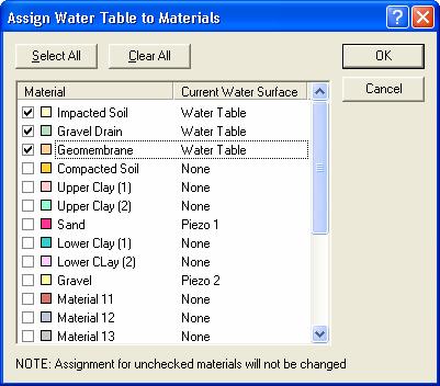 Slope Stability Demonstration 9 Since we have already made the necessary assignments, select Cancel in the Assign Water Table dialog.