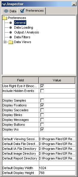 9.1 General Preferences The general preference setting covers the following elements: Use Right Eye if Binocular: For a binocular recording, which eye s data is to be displayed (right eye if checked;