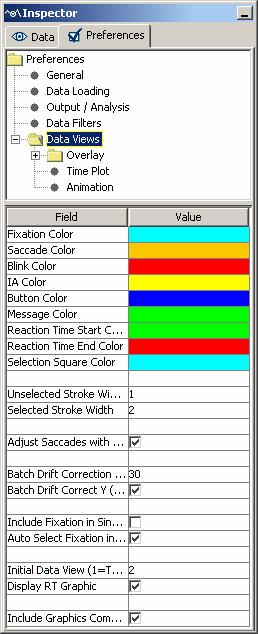 9.5 General Trial View Preferences The parameters related to the general trial view preference settings are covered below: Fixation Color, Saccade Color, Blink Color, IA color, Button Color, Message