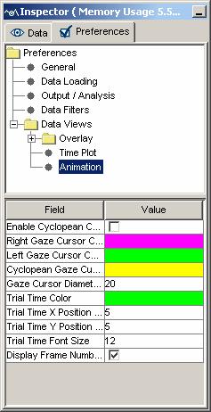 9.9 Animation Preferences The parameters related to the animation playback preference settings are covered below: Enable Cyclopean Cursor: For a binocular recording, enabling this option will display