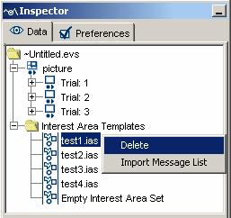 Select the target interest area template from the list, click the right mouse button, and select "Delete".