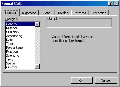 select Format Cells from the menu bar. 13.3.2 Number tab Fig. 13.2 The data type can be selected from the options on this tab.