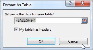 Tables: Once you've entered information into a worksheet, you may want to format your data as a table. Tables include filtering by default.