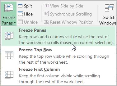 View Options - Freezing Panes: Excel has useful tools to view content from the different parts of your workbook at the same time.