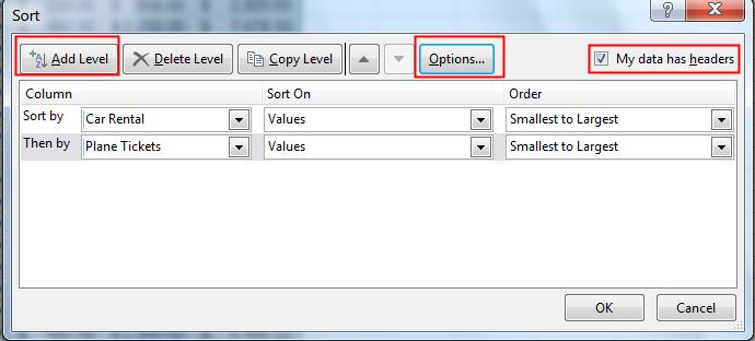 Sort Sheet by One or More Columns: You can use this command when you have more than one column to sort your data. 1. Click the sort command shown on right. 2. The Sort dialog box will appear. 3.