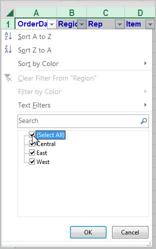 In this example, we will check Central to view only that region.