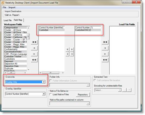 In the Field Map tab, select Custodian and Control Number from the Workspace Fields and CustodianOld and