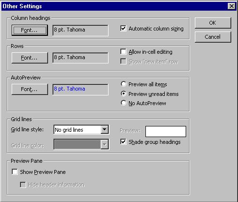Figure 10: In the other settings dialog box uncheck the Automatic column sizing option.