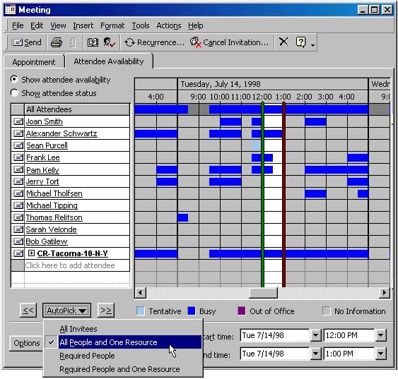 Figure 28: The improved Outlook Meeting Planner New in Outlook 2000!
